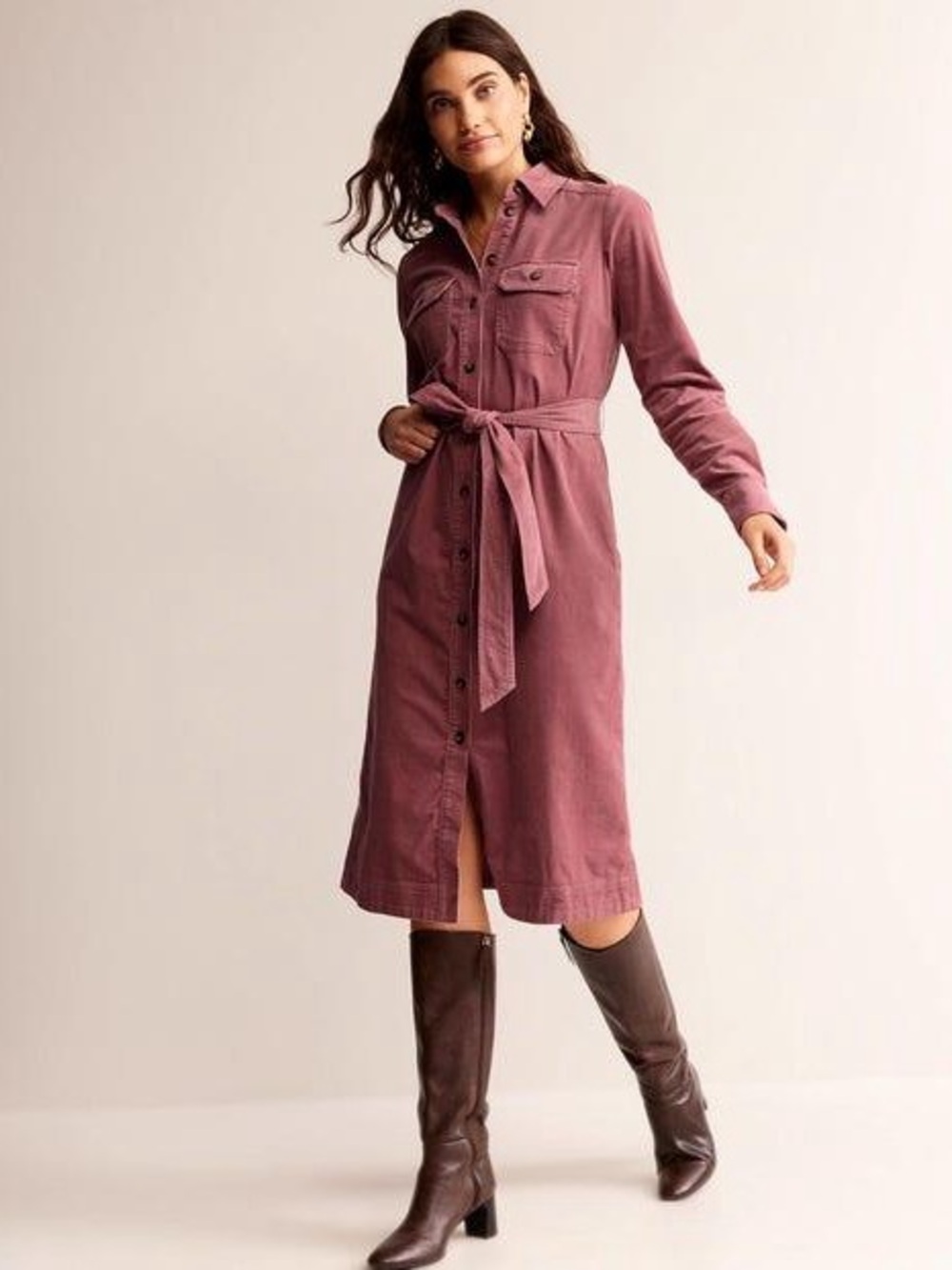 Women’s Boden Shirt Dress 10 tall long mauve